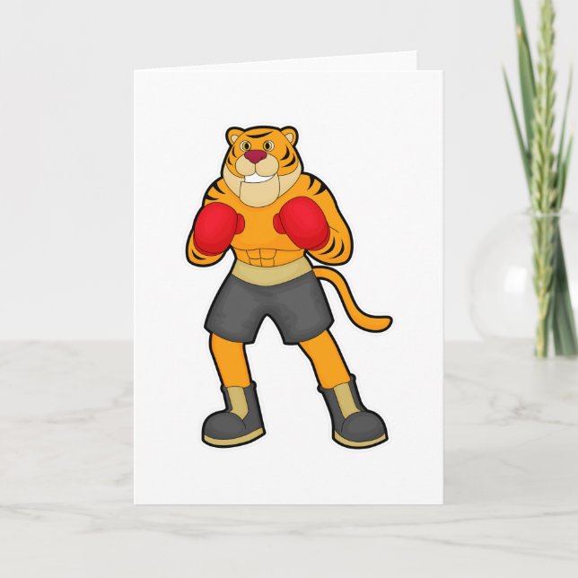 Tiger at Boxing with Boxing gloves Card (Front)