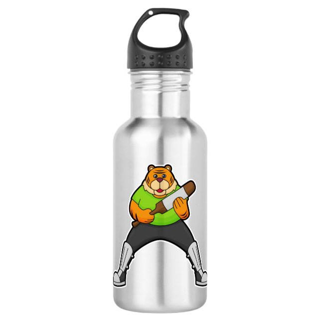 Tiger at Cricket with Cricket bat 710 Ml Water Bottle (Front)
