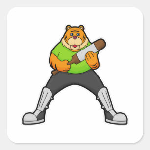 Tiger at Cricket with Cricket bat Square Sticker