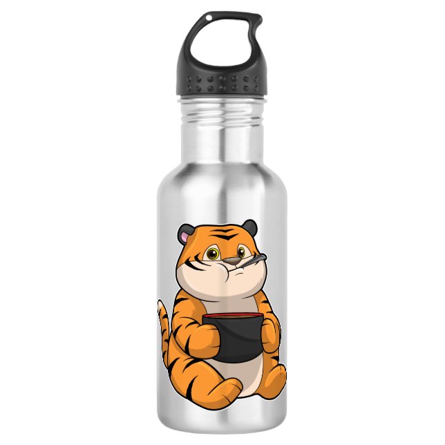 Tiger at Eating with Bowl 710 Ml Water Bottle (Front)