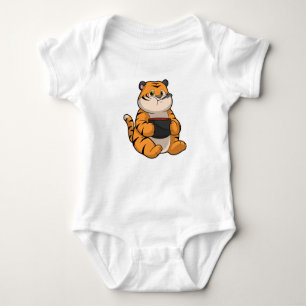 Tiger at Eating with Bowl Baby Bodysuit