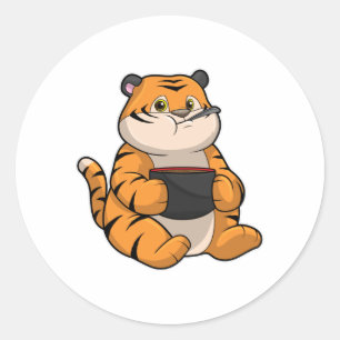 Tiger at Eating with Bowl Classic Round Sticker