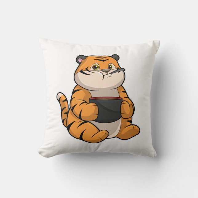 Tiger at Eating with Bowl Cushion (Front)