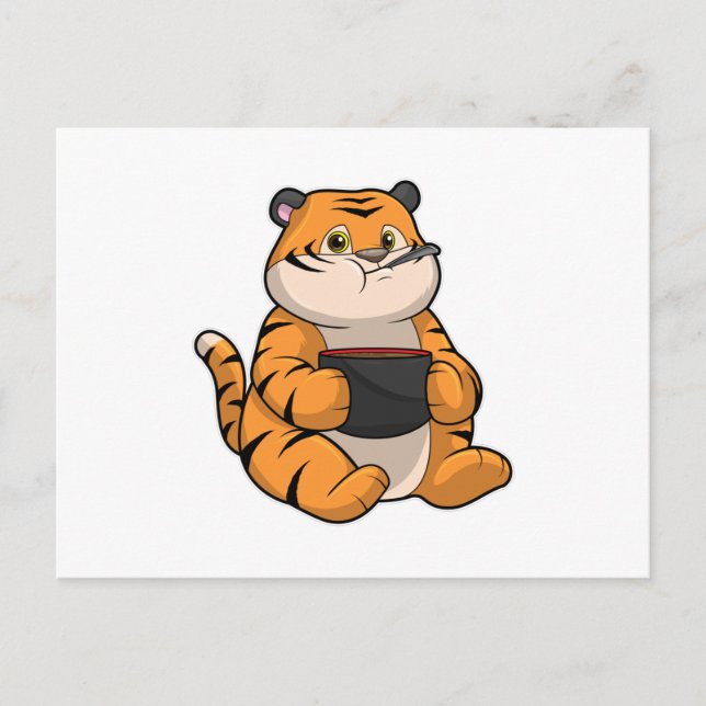 Tiger at Eating with Bowl Postcard (Front)
