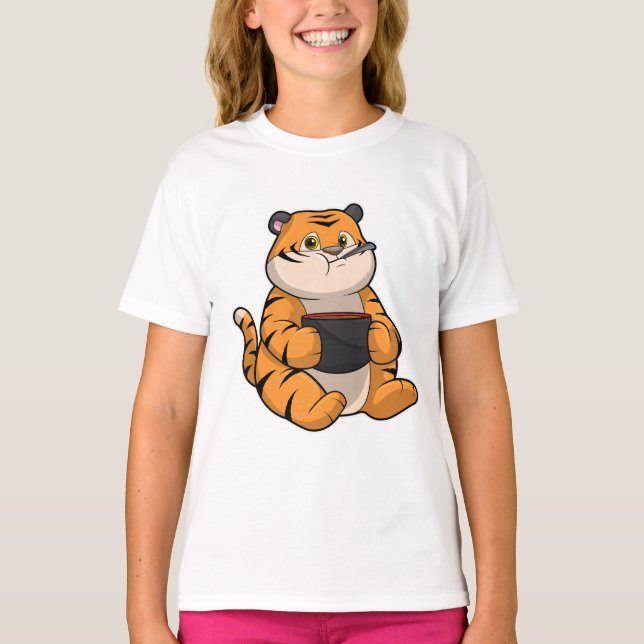 Tiger at Eating with Bowl T-Shirt (Front)