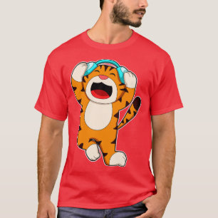 Tiger at Music with Headphone 2 T-Shirt