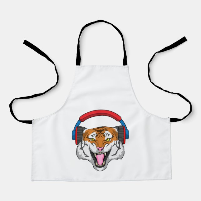 Tiger at Music with Headphone Apron (Front)