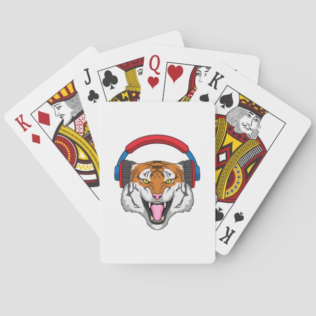 Tiger at Music with Headphone Playing Cards (Back)