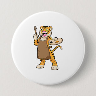 Tiger at Painting with Paint & Brush 7.5 Cm Round Badge
