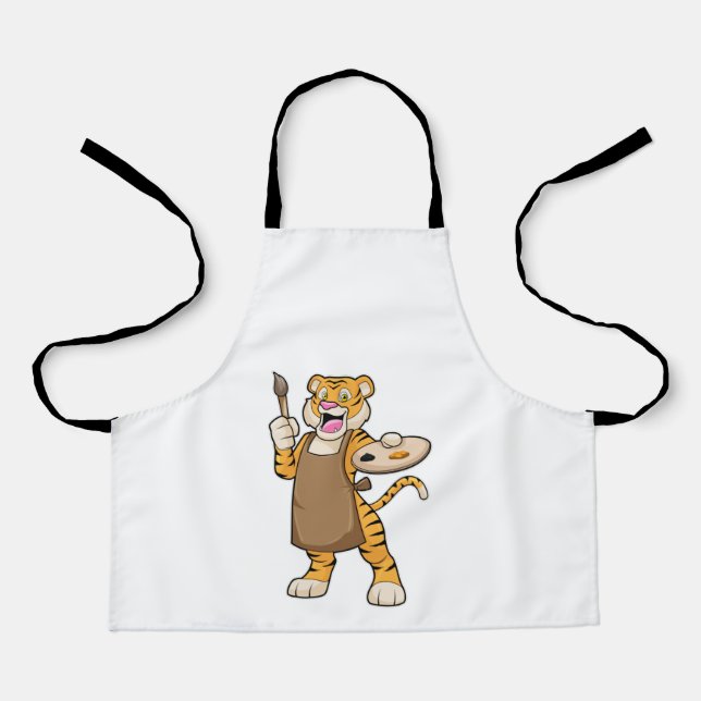 Tiger at Painting with Paint & Brush Apron (Front)