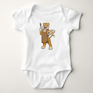 Tiger at Painting with Paint & Brush Baby Bodysuit
