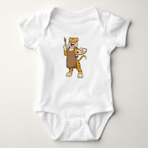 Tiger at Painting with Paint & Brush Baby Bodysuit