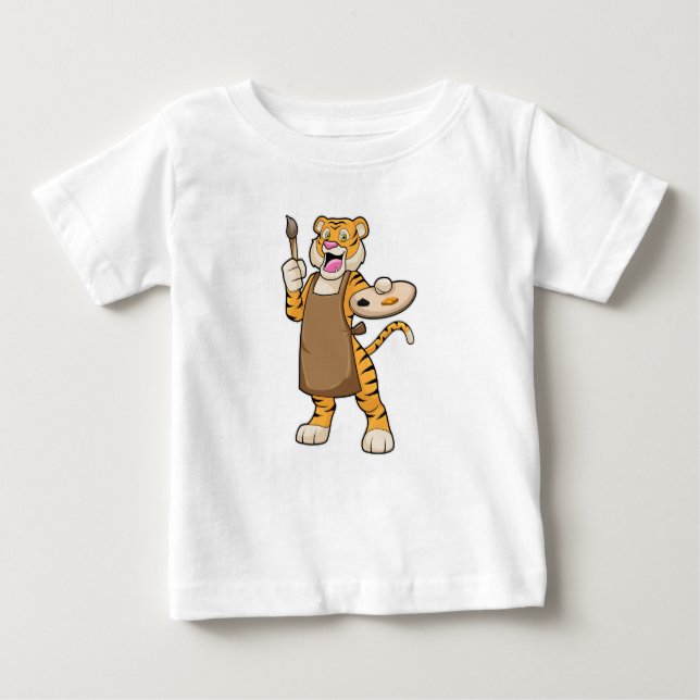 Tiger at Painting with Paint & Brush Baby T-Shirt (Front)