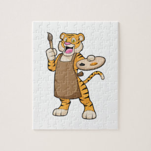 Tiger at Painting with Paint & Brush Jigsaw Puzzle
