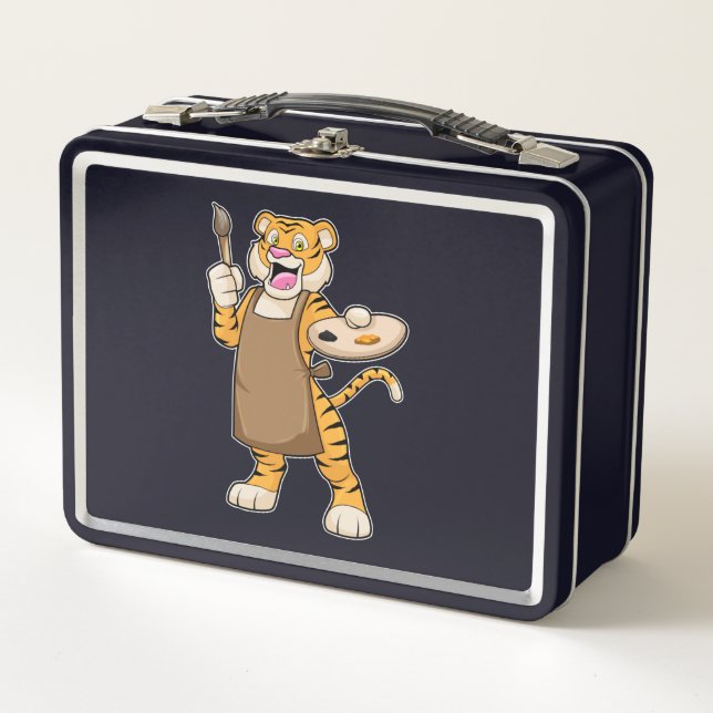 Tiger at Painting with Paint & Brush Metal Lunch Box (Front)