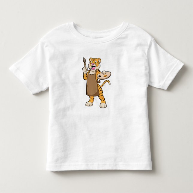 Tiger at Painting with Paint & Brush Toddler T-Shirt (Front)
