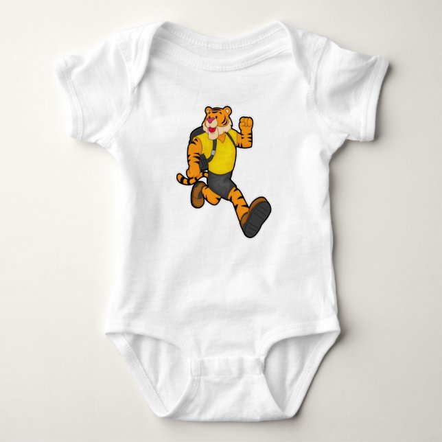 Tiger at Running with Backpack Baby Bodysuit (Front)