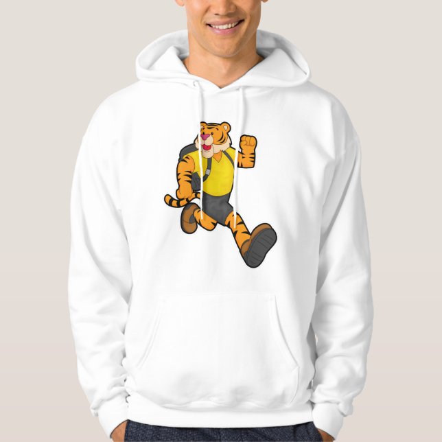 Tiger at Running with Backpack Hoodie (Front)
