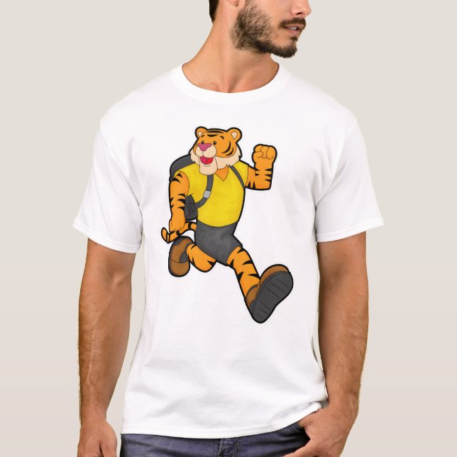 Tiger at Running with Backpack T-Shirt (Front)