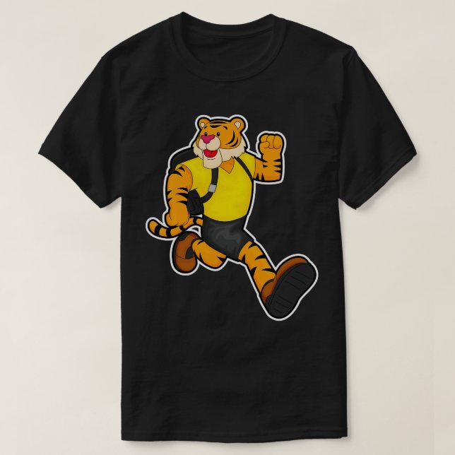 Tiger at Running with Backpack T-Shirt (Design Front)