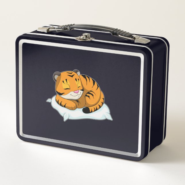Tiger at Sleeping with Pillow Metal Lunch Box (Front)