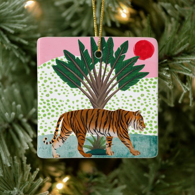 Tiger at Sunset Ceramic Ornament (Tree)