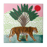Tiger at Sunset Ceramic Tile<br><div class="desc">Tiger at Sunrise I by Melissa Wang. A tiger walks past a tropical tree as the sun moves across the sky. | 164402D</div>