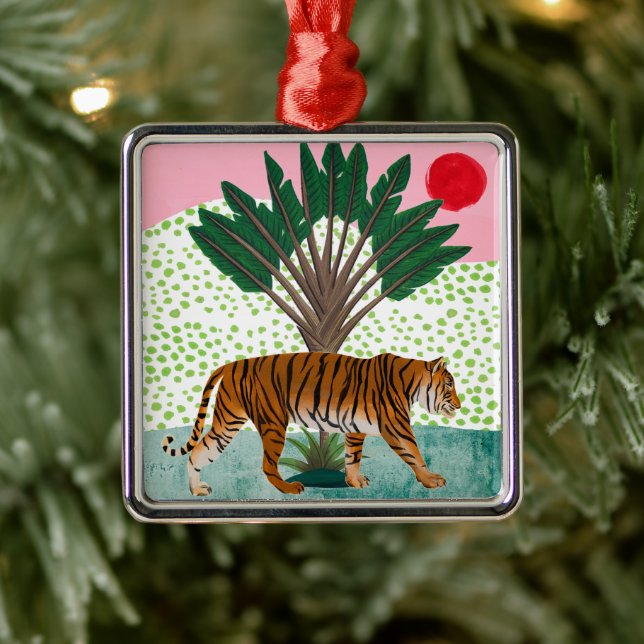 Tiger at Sunset Metal Ornament (Tree)