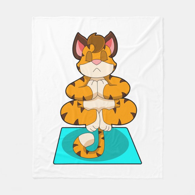 Tiger at Yoga on Yoga mat Fleece Blanket (Front)