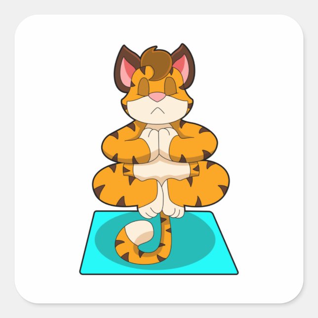 Tiger at Yoga on Yoga mat Square Sticker (Front)