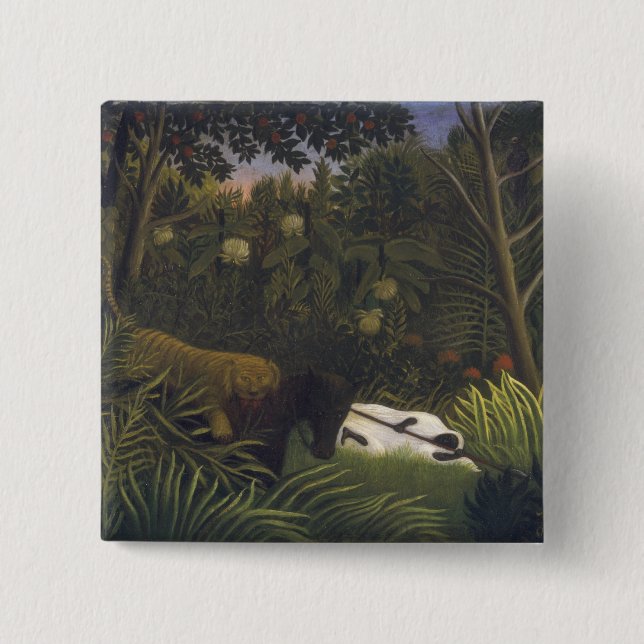 Tiger Attacking a Horse and a Sleeping Black Man ( 15 Cm Square Badge (Front)