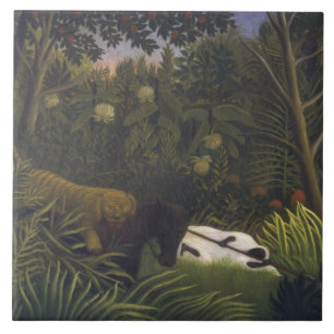 Tiger Attacking a Horse and a Sleeping Black Man ( Ceramic Tile