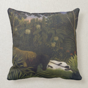 Tiger Attacking a Horse and a Sleeping Black Man ( Cushion