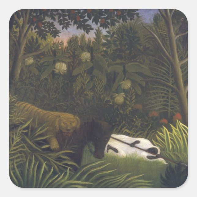 Tiger Attacking a Horse and a Sleeping Black Man ( Square Sticker (Front)