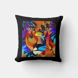 Tiger Baby on Orange/Blue/Red/Black/White Cushion
