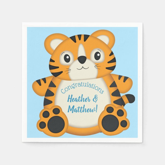 Tiger Baby Shower Blue Napkin (Front)
