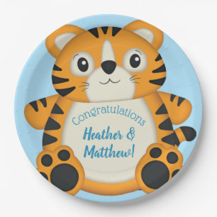Tiger Baby Shower Blue Paper Plate