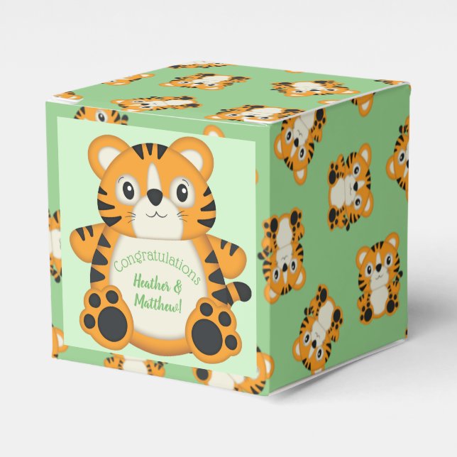 Tiger Baby Shower Green Favour Box (Front Side)