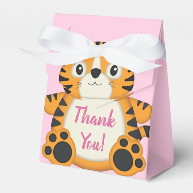 Tiger Baby Shower Pink Favour Box (Front Side)