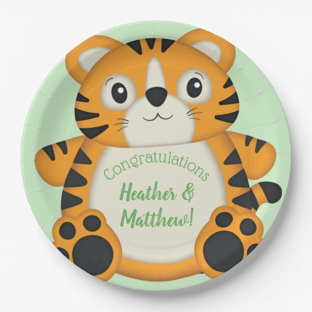 Tiger Baby Shower Safari Paper Plate (Front)