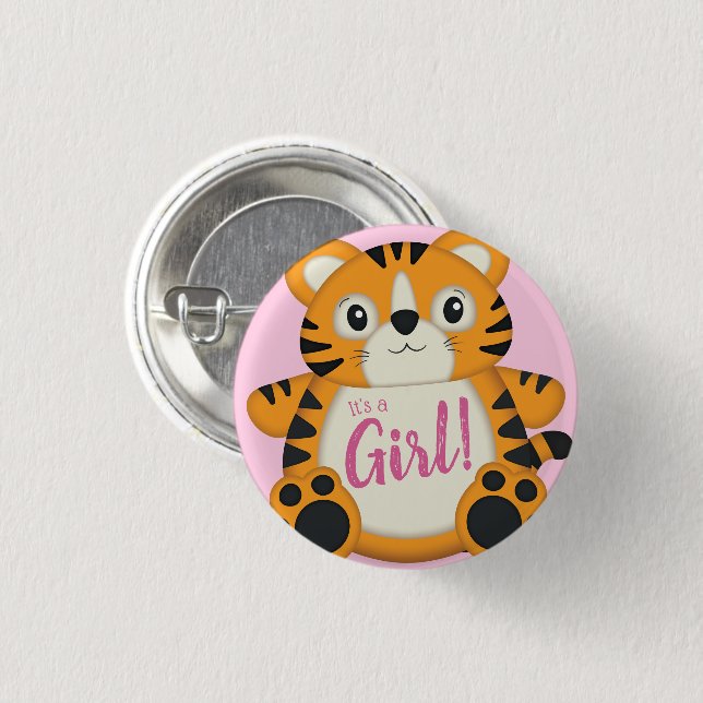 Tiger Baby Shower Safari Pink Girl 3 Cm Round Badge (Front & Back)