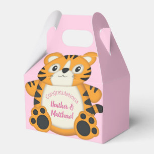 Tiger Baby Shower Safari Pink Girl Favour Box