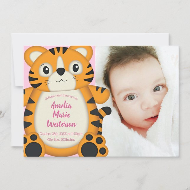 Tiger Baby Shower Safari Pink Girl Invitation (Front)