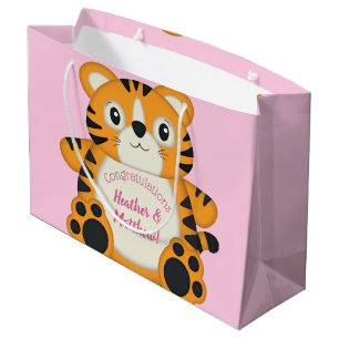 Tiger Baby Shower Safari Pink Girl Large Gift Bag