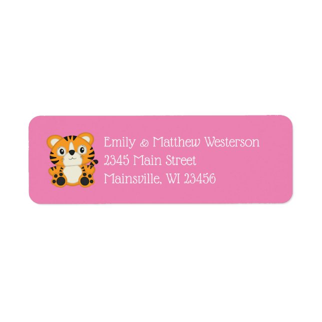 Tiger Baby Shower Safari Pink Girl Return Address Label (Front)