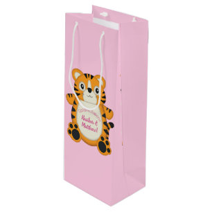 Tiger Baby Shower Safari Pink Girl Wine Gift Bag