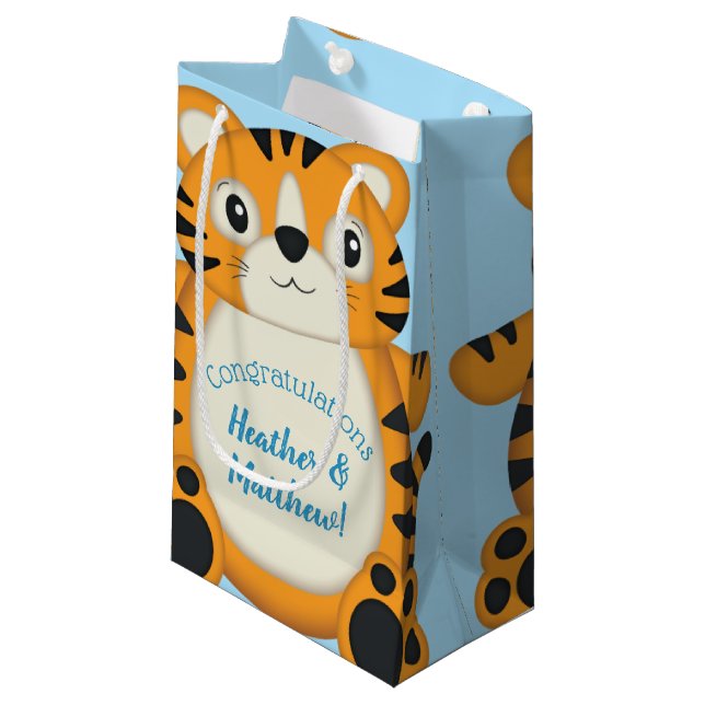 Tiger Baby Shower Safari Small Gift Bag (Front Angled)