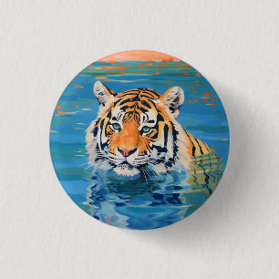Tiger, badge, pin, button, painted, art colourful 3 cm round badge