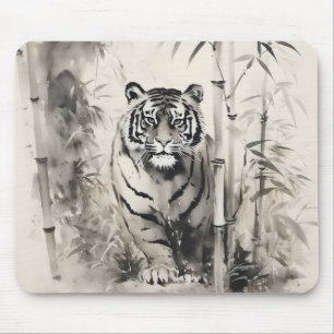 Tiger Bamboo Ink Painting Mouse Pad