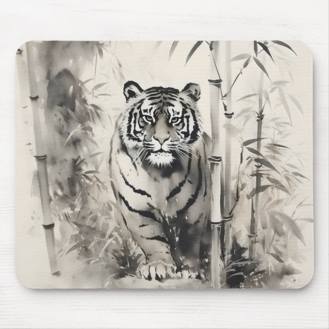 Tiger Bamboo Ink Painting Mouse Pad (Front)